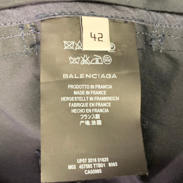 BALENCIAGA Size 10 Navy Cotton Belted A-Line Double Breasted Trench Coat