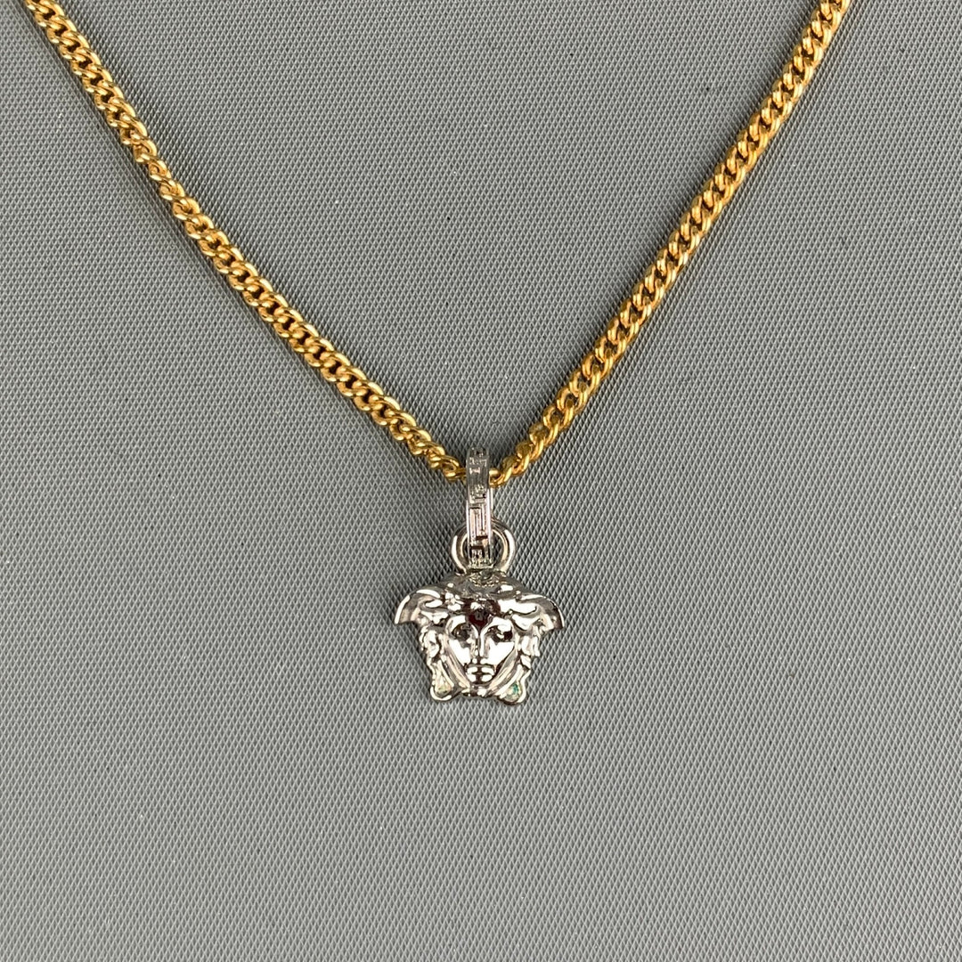 VERSACE Silver Gold Medusa Heads Metal Pendant Chocker Necklace