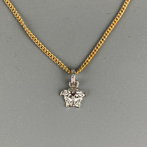 VERSACE Silver Gold Medusa Heads Metal Pendant Chocker Necklace