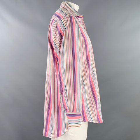 Chemise ETRO taille 42 en coton à rayures multicolores roses, col écarté, manches longues