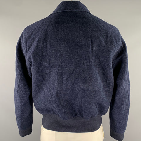 RALPH LAUREN Size L Navy Glen Check Wool/Polyestar/Cashmere Flight Jacket