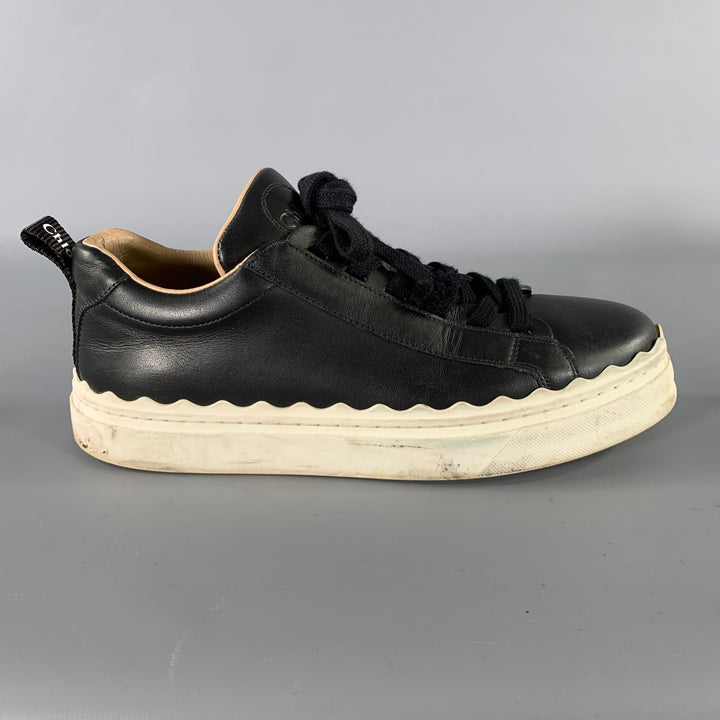 CHLOE Size 8 Black Leather Lace Sneakers