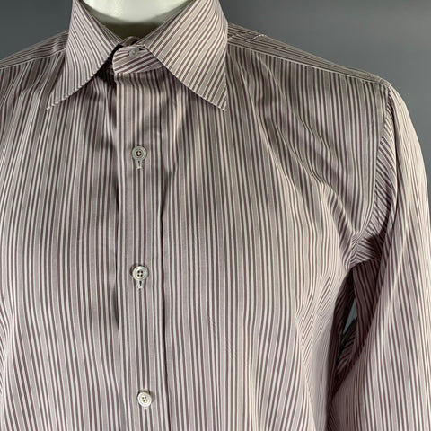 TOM FORD Size XL White Purple Stripe Cotton Pointed Collar Long Sleeve Shirt