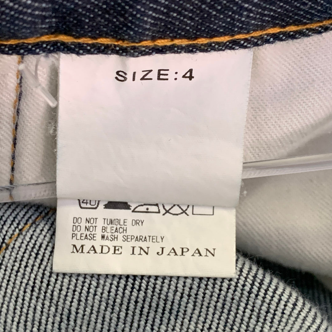 YOSHIO KUBO Size 34 Blue Cotton Blend Twill Contrast Stitch Painted Cuff Cropped Jeans