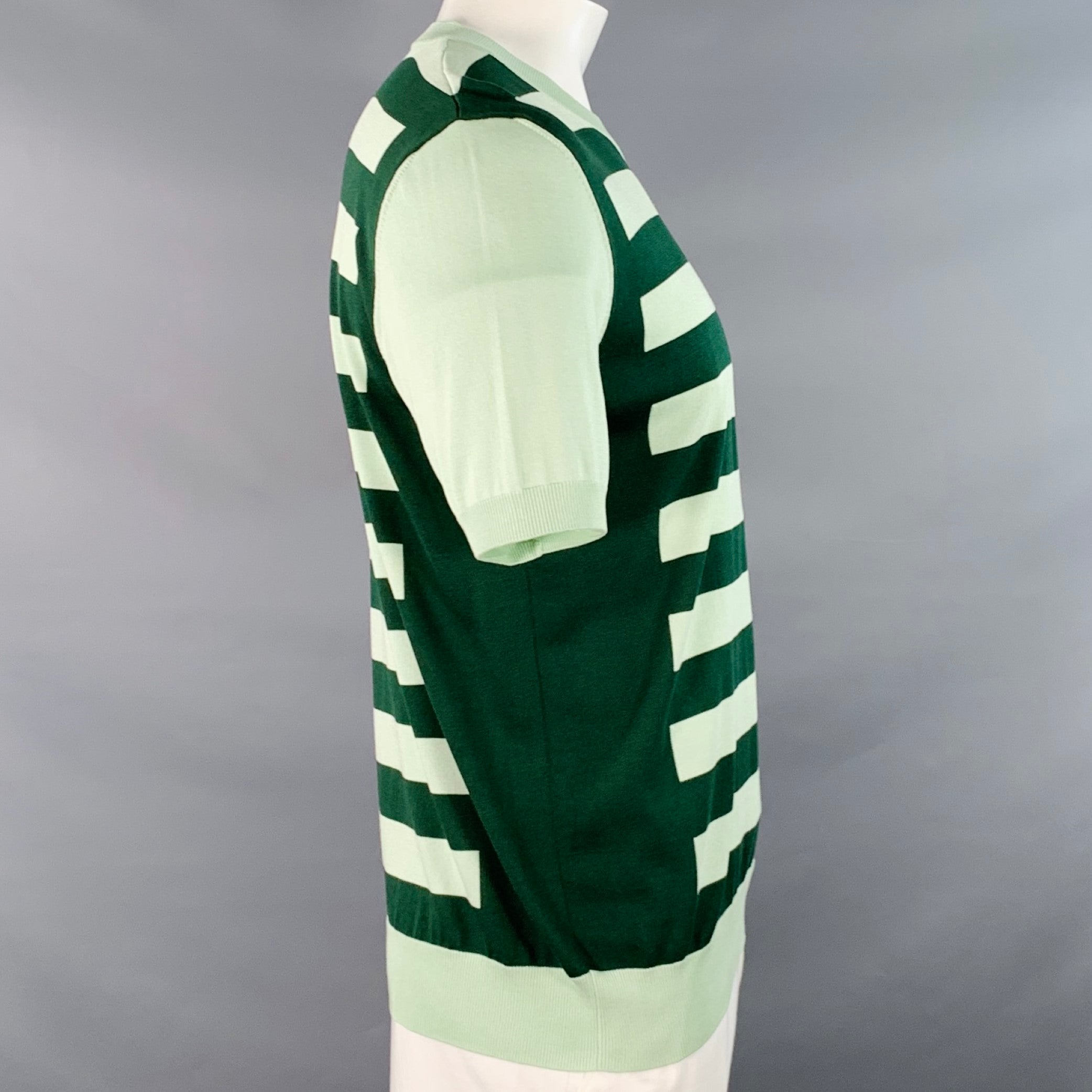 PRADA Size L Green Light Green Jersey Stripe Silk Cotton Short