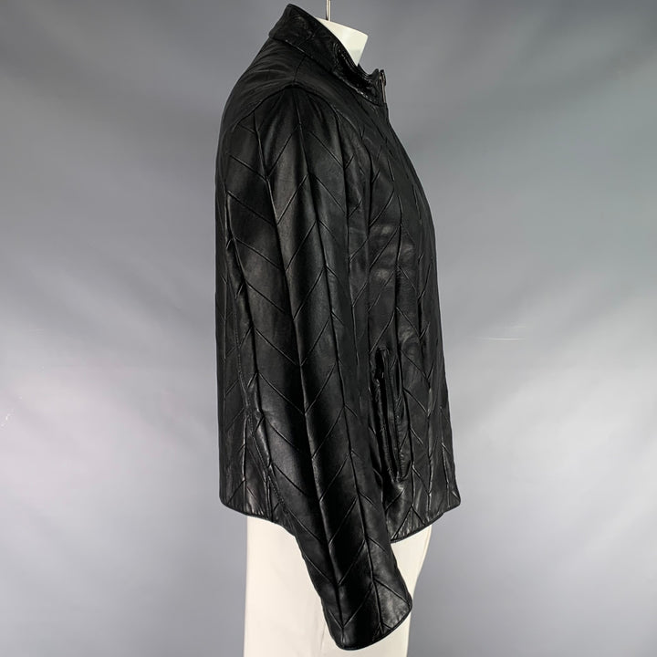ARMANI COLLEZIONI Size 44 Black Quilted Leather Zip Up Jacket