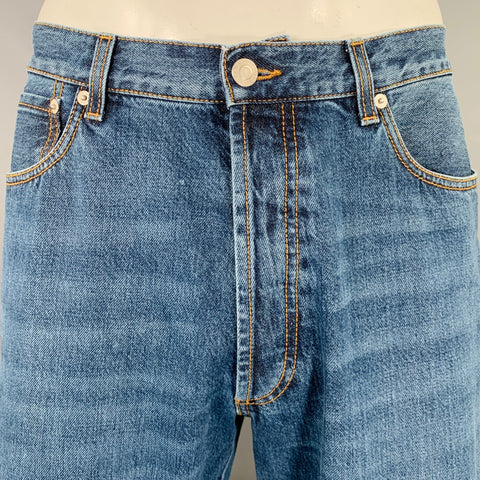 ALEXANDER MCQUEEN Jean en denim à braguette boutonnée et surpiqûres contrastantes indigo Taille 36