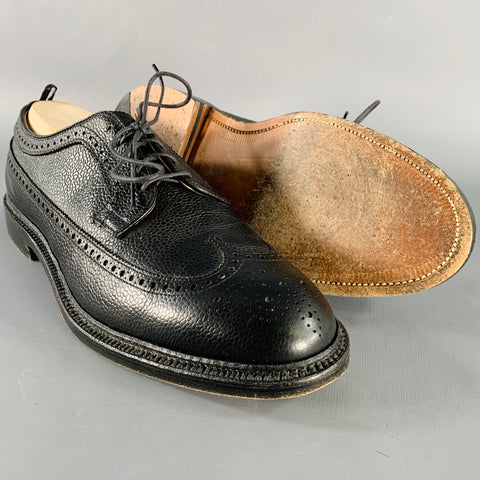 BLACK FLEECE Autumn 2007 Size 10.5 Black Pebble Grain Perforated Leather Derby Lace-Up Shoes