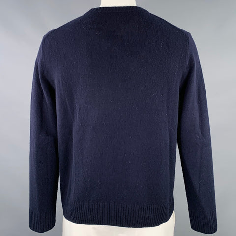 TODD SNYDER Size L Navy Brown Embroidery Merino Wool Boot Sweater