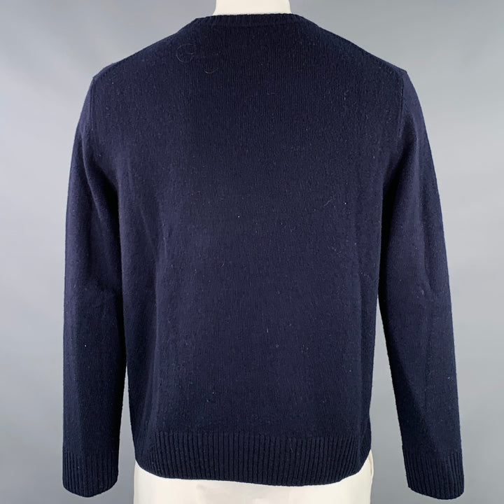 TODD SNYDER Size L Navy Brown Embroidery Merino Wool Boot Sweater