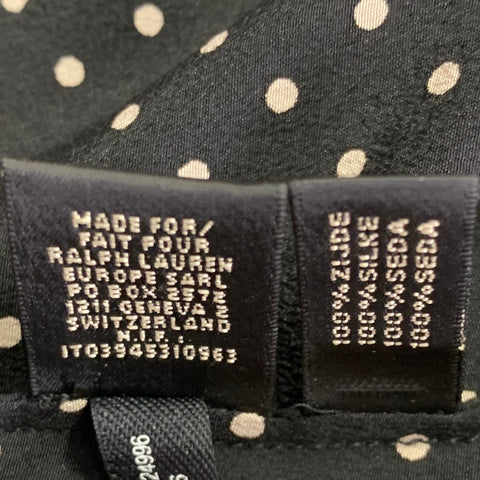RALPH LAUREN Size 10 Black White Silk Polka Dot Bow Blouse