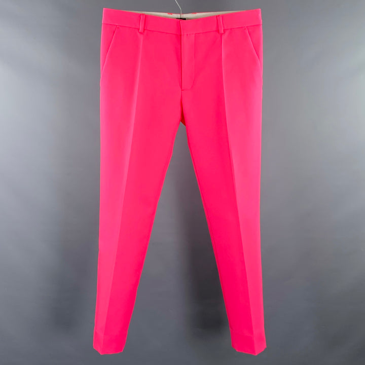 WALTER VAN BEIRENDONCK Size 32 Pink Fuchsia Polyester Flat Front Dress Pants