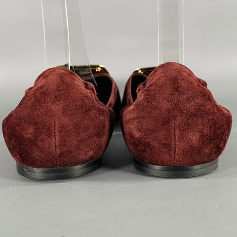 ROGER VIVIER Size 10 Burgundy Silver Buckle Suede Flats