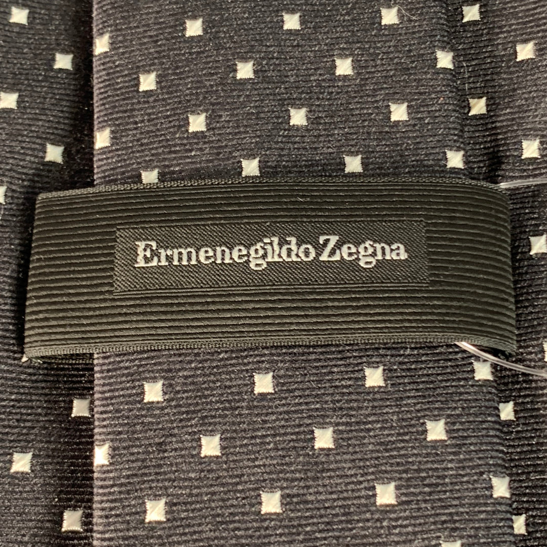 ERMENEGILDO ZEGNA Black White Dots Silk Skinny Tie