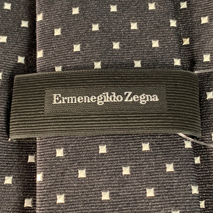 ERMENEGILDO ZEGNA Black White Dots Silk Skinny Tie