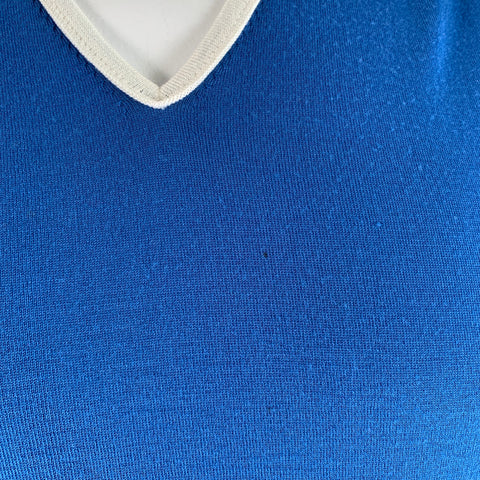 PRADA Size 44 Blue White Knitted Wool V-Neck Vest