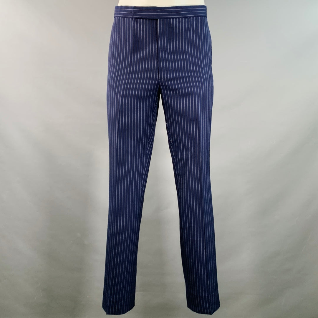 RALPH LAUREN Size 42 Long Navy White Pinstripe Wool Notch Lapel Suit