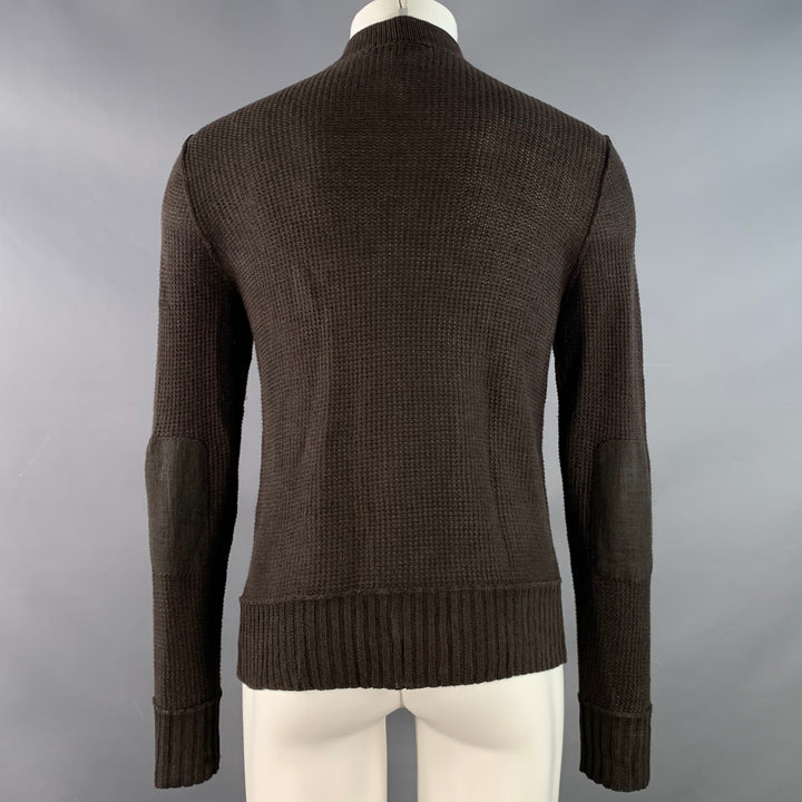 JOHN VARVATOS Size M Brown Waffle Knit Linen Collarless Cardigan