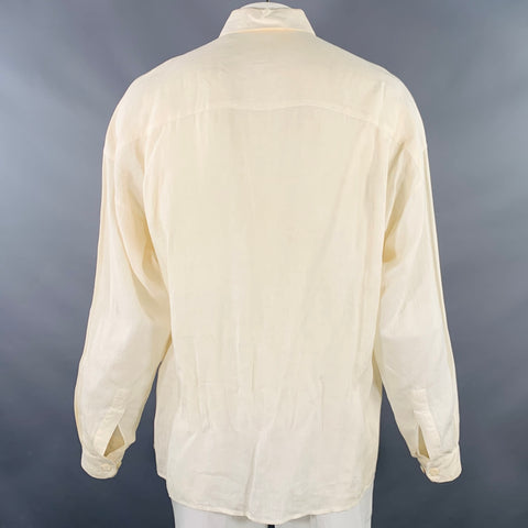 BYBLOS Size L Cream Gold Embroidery Linen One Pocket Long Sleeve Shirt