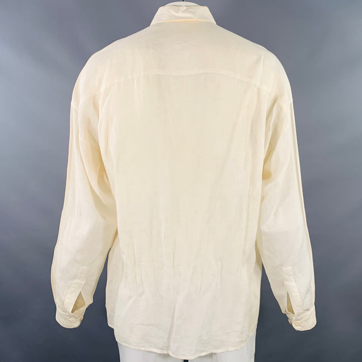 BYBLOS Size L Cream Gold Embroidery Linen One Pocket Long Sleeve Shirt