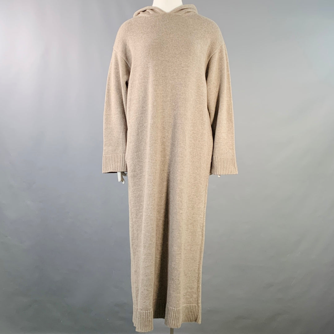 THE ROW Size M/L Ieva Heather Beige Cashmere Knit Hooded Maxi Dress Sui Generis Designer Consignment THE ROW Size M/L Ieva Heather Beige Cashmere Knit Hooded Maxi Dress Sui Generis Designer Consignment