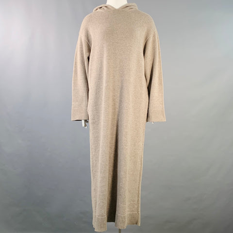 THE ROW Size M/L Ieva Heather Beige Cashmere Knit Hooded Maxi Dress