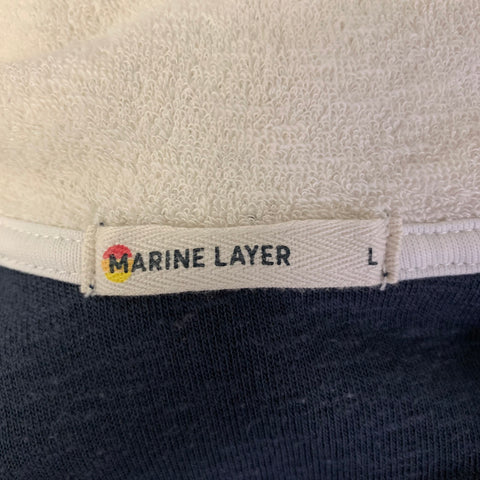 MARINE LAYER Size L Navy White Color Block Polyester Blend Terry Polo