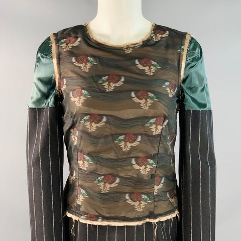 MAISON MARGIELA Size S Black Multi Color Silk Polyester Floral Layered Dress