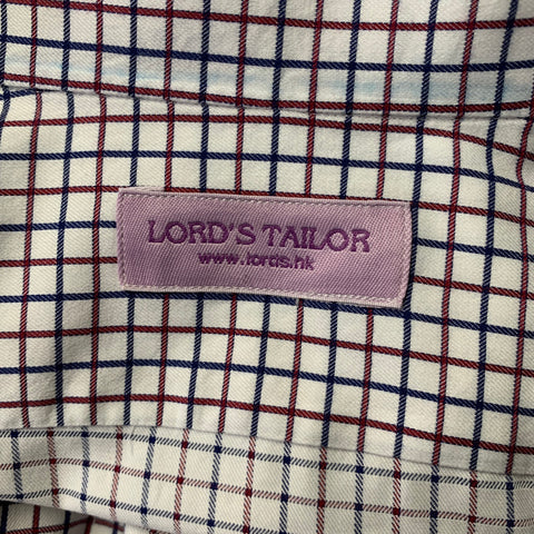 LORDS TAYLOR Size L White Navy Red Check French Cuff Long Sleeve Shirt