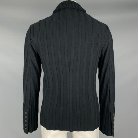 TRANSIT UOMO Size M Black Rib Knit Wool Blend Zip Up Cardigan