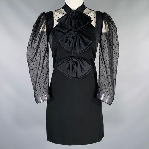 GIVENCHY Size S Black Lace Bows Long Sleeve Dress