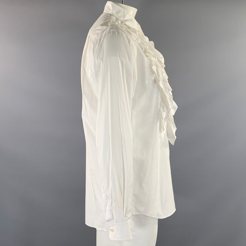 COMME des GARCONS Size L White Ruffled Cotton Dagger Long Sleeve Shirt