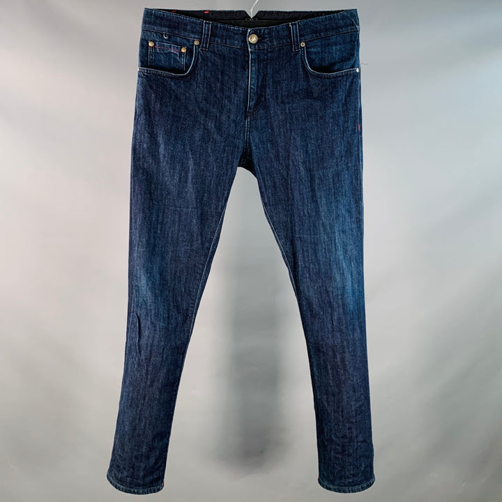 ISAIA Size 34 Blue Cotton Selvedge Twill Skinny Jeans