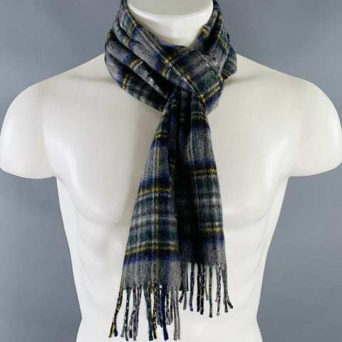 O'CONNELL'S Grey Blue & Yellow Plaid Cashmere Fringe Scarf