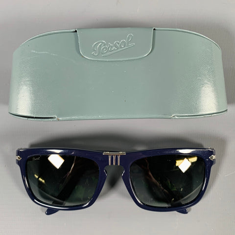 PERSOL Blue Silver Acetate Rectangle Sunglasses