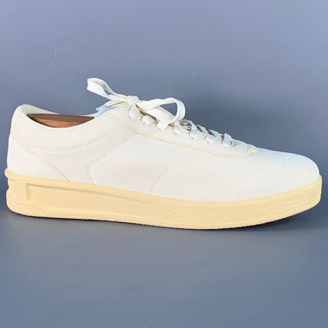 JIL SANDER Size 12 Natural Textured Suede Low Top Lace-Up Sneakers
