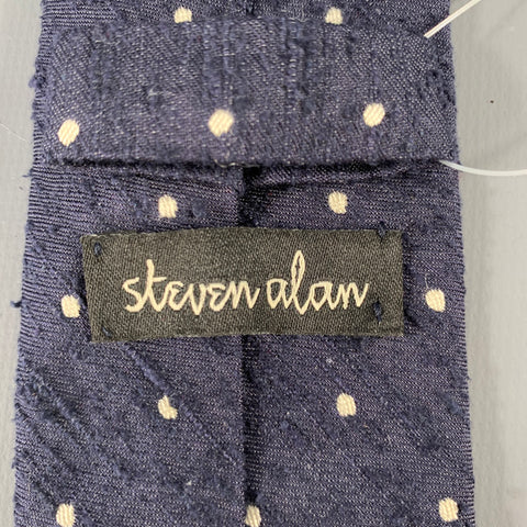 STEVEN ALAN Navy White Dots Silk Tie
