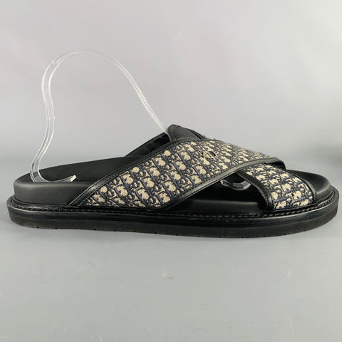 DIOR HOMME Size 12 Navy Beige Oblique Canvas Straps Sandals