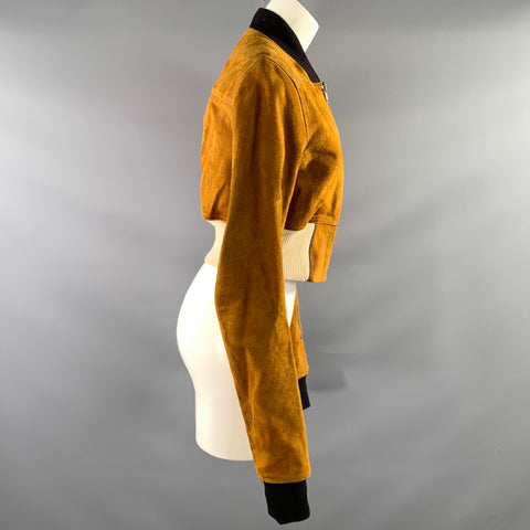 RICK OWENS Size S Brown Black & White Leather Zip Up Jacket