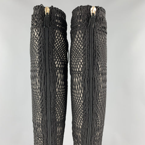 GIAMBATTISTA VALLI Size 7 Black Knitted Suede Knee High Boots