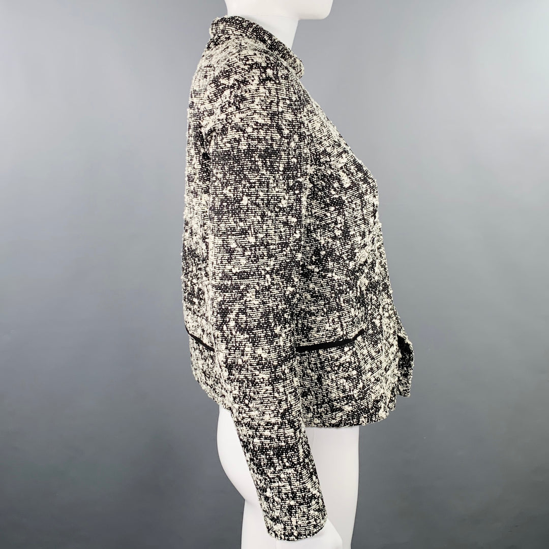 PROENZA SCHOULER Size 2 Black White Cotton Blend Boucle Snaps Jacket Blazer