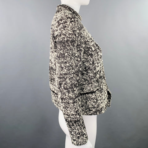 PROENZA SCHOULER Veste Blazer à Boutons Pression en Bouclé de Coton Mélangé Noir et Blanc, Taille 2