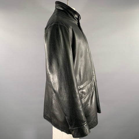 SAKS FIFTH AVENUE Size XXL Black Leather Mock Neck Zip Jacket