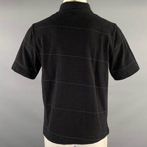 BURBERRY Size S Black Green Stripe Cotton Blend Zip Up Polo