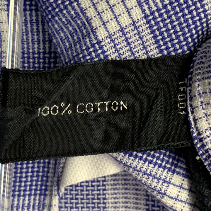 TOM FORD Size L Blue White Plaid Cotton Curved Cutaway Long Sleeve Shirt