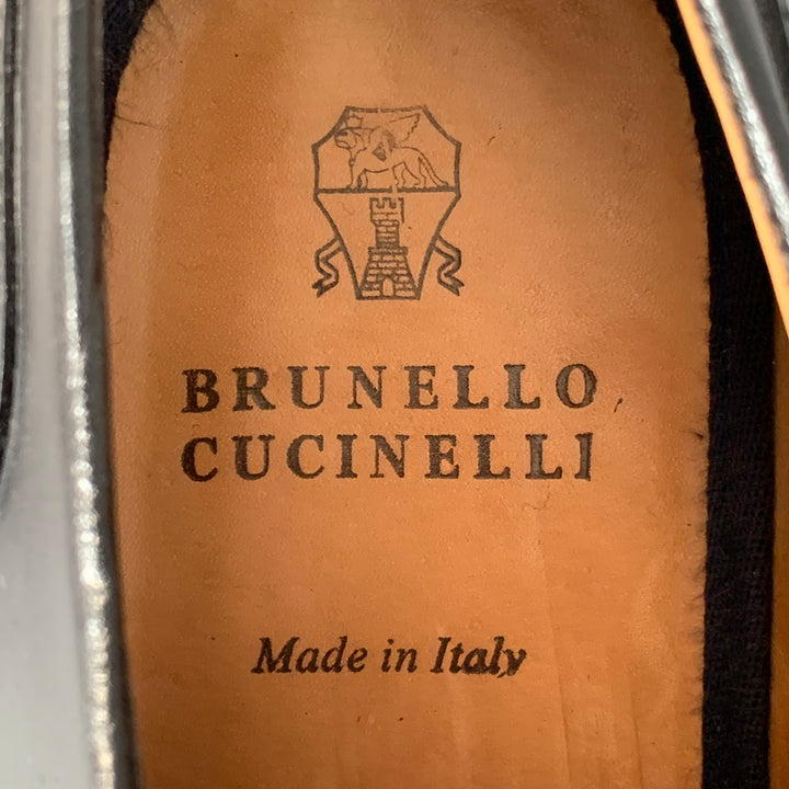 BRUNELLO CUCINELLI Size 8 Black Leather Cap Toe Derby Lace-Up Shoes