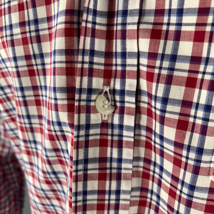 BRUNELLO CUCINELLI Size XS White Burgundy Plaid Cotton Long Sleeve Shirt