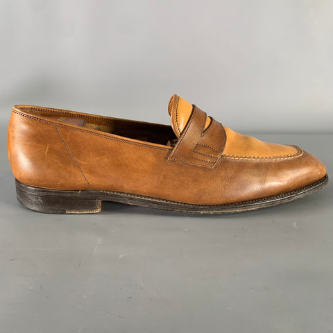 JOHN LOBB Size 9.5 Tan Brown Color Block Leather Penny Loafers