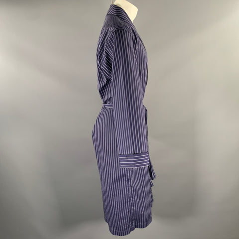 ERMENEGILDO ZEGNA Size S Navy White Pinstripe Cotton Belted Robe