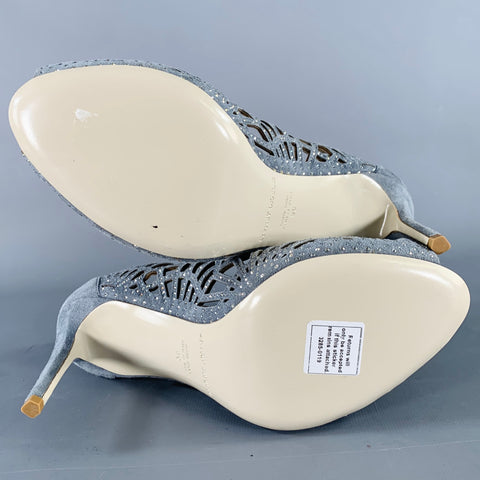 GIORGIO ARMANI Size 8 Grey Suede Cut Out Peep Toe Pumps